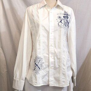 Men's Large Malibu Cowboy Button Down White Collar Casual Shirt